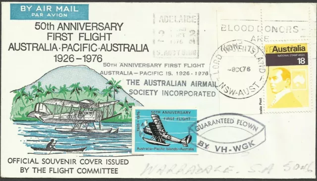 Aerophilately – 1976 Australian Cover 50th Anniv Pacific Flight - Bergen Signed