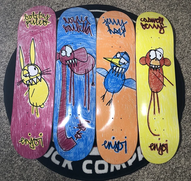 VINTAGE RARE EARLY 2000's Enjoi Skateboard Deck Scribble Animal Series