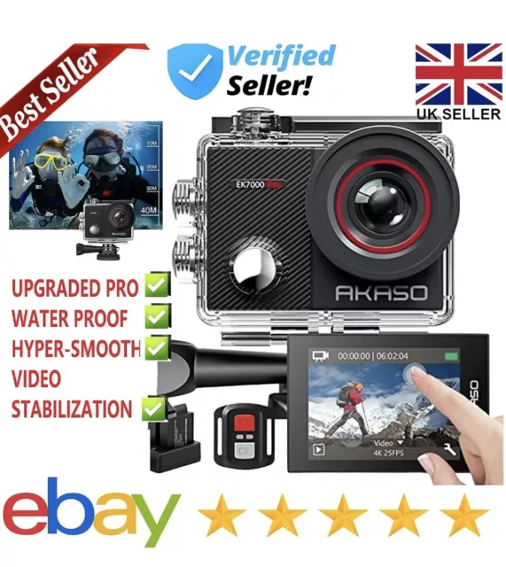 AKASO EK7000 Pro 4K Action Camera Touch Screen EIS Adjustable View Angle 40m CAM