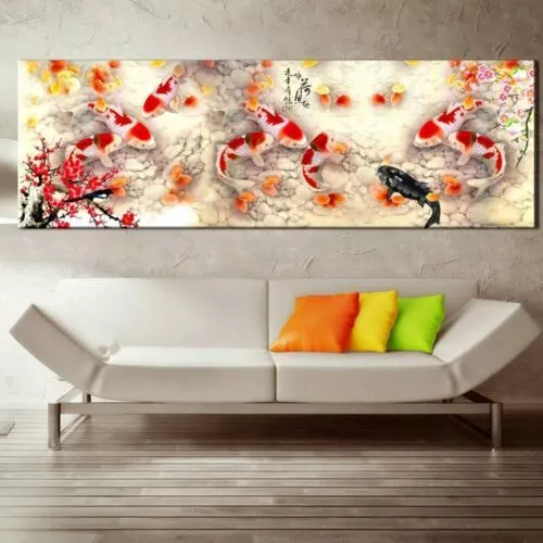 Wall Art Picture Abstract Nine Koi Fish Landscape Canvas Painting Canvas Posters
