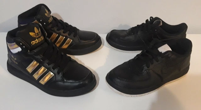 2 X ADIDAS Trainers Black Gold Y 8 High Tops Black Nike Force 1