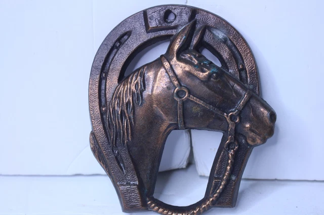 Vintage Brass ? Copper ? Wall Hanging Horse & Horse Shoe Ornament -A1
