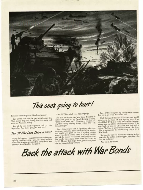 1943 War Advertising Council WWII Buy War Bonds tank soldiers art Vintage Ad
