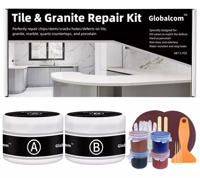 Globalcom Tile and Granite/Marble Repair Kit, Porcelain Stone and Quartz Counter