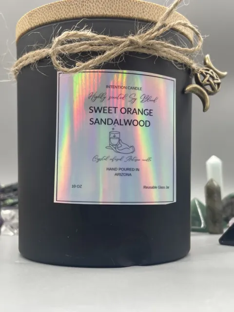 10 Oz Scented Black Jar Candle With Bamboo Lid Sweet Orange Sandalwood Scented