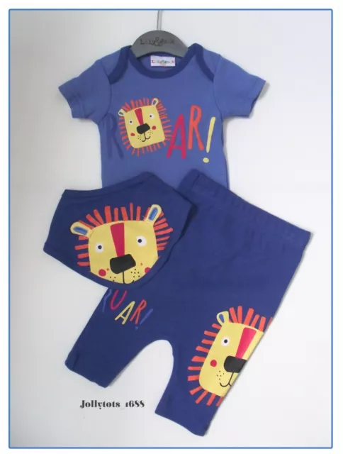 Baby Boys Blue Lion Bodysuit Bib Leggings 3 Piece Starter Set 0-9 Months NEW