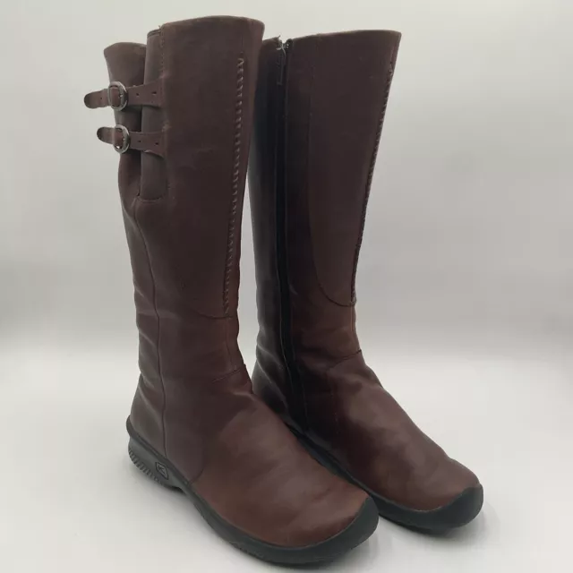 Keen Bern Baby Bern Knee High Riding Boots Women Size 7.5 Brown Leather Tall Zip