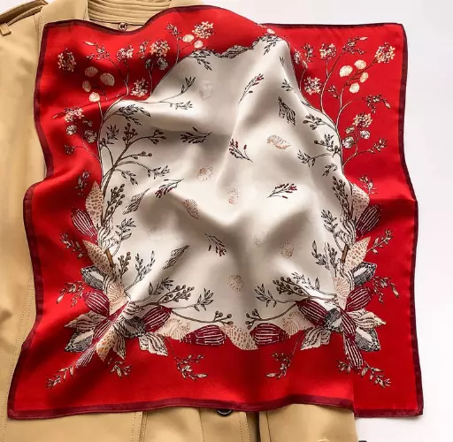 100% Silk 20" small Square Scarf Women neckerchief Wrap floral red white  WS458