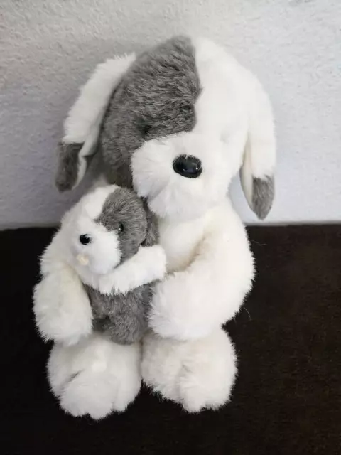 Dakin Sheep Dog Mom Baby Puppy White Gray Stuffed Animal Vintage 1985