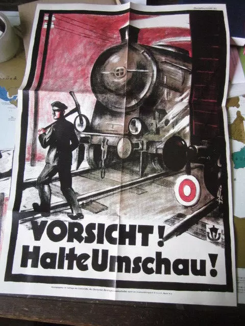 Eisenbahn Faksimile Warnplakat Vorsichr Halte Umschau