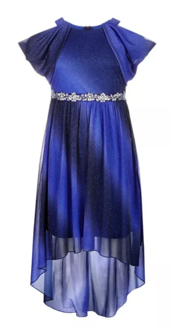 My Michelle Big Girl's Sparkling Cold-Shoulder Ombre Hi-Low Fanciful Dress-16