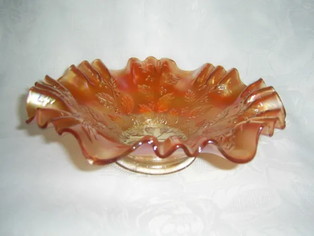 Fenton Vintage Carnival Glass 9" Ruffled Bowl -Marigold Holly Pattern.