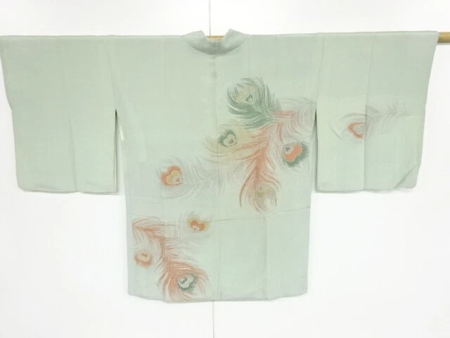 43704# Japanese Kimono / Antique Haori / Urushi / Woven Peacock Feathers