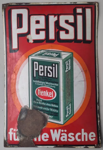 PERSIL EMAILSCHILD mit dem Päckchen # altes Original # Henkel Düsseldorf #