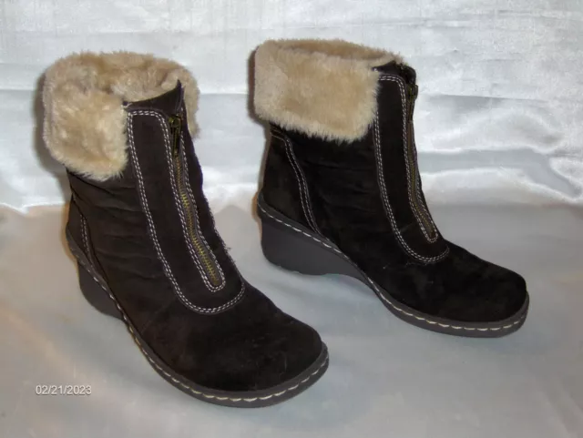 Bare Traps Canelle Women's Size 11M Brown Suede Leather Faux Fur Ankle Boots