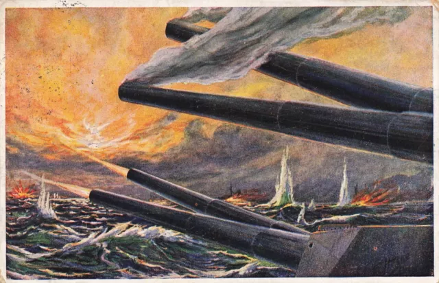 Die deutsche Schiffsartillerie am Skagerrak Marine-Schiffpost Patriotika AK 1916