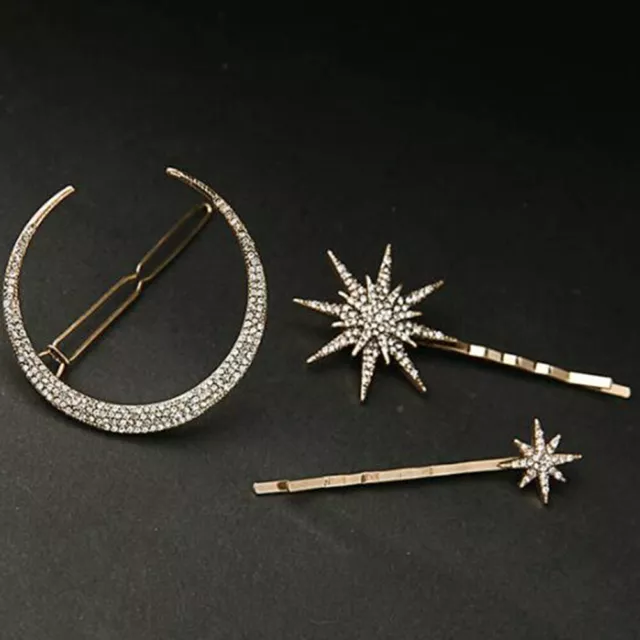 Set Di Fermagli Per Capelli Con Strass E Stelle Geometriche 3D Retrò ▼