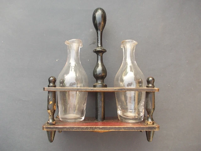 Miniature XIXe Huilier Vinaigrier En Verre Et Tôle - Dînette Maison De Poupée - Antiquité