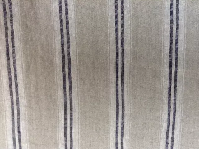 French Vintage Linen Stripe Navy Blue Grey Curtain/Craft / upholstery Fabric