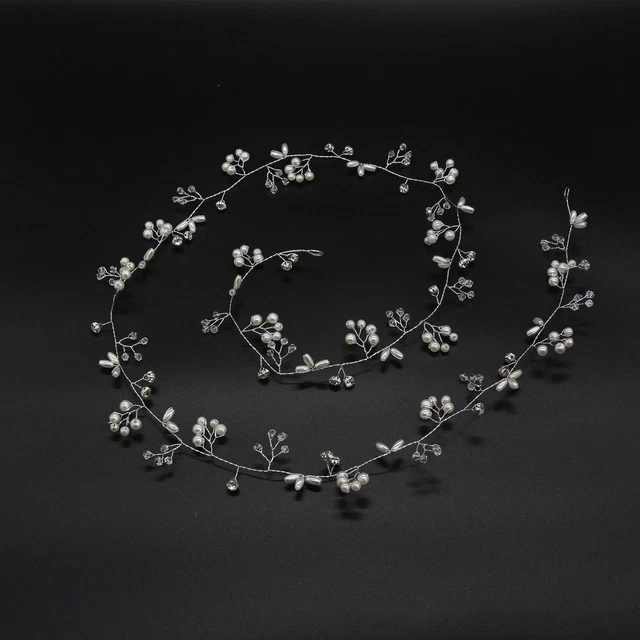 50cm Pearls Wedding Hair Vine Crystal Bridal Accessories Headpiece Diamante