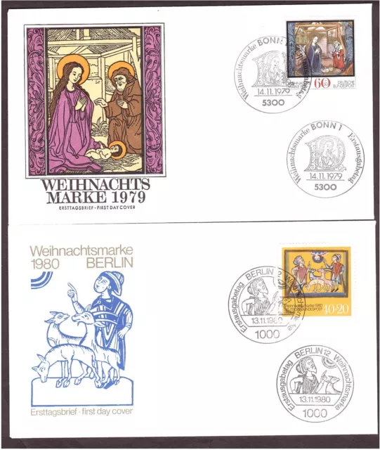 2 FDC Weihnachten BRD 1032 und Berlin 633 Ersttagsonderstempel 14.11.79/13.11.80