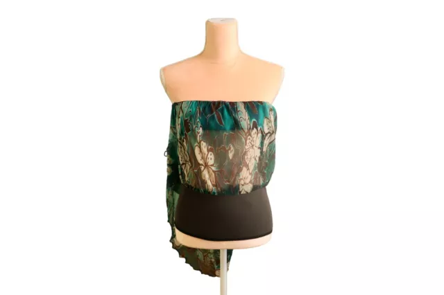 Vintage Y2K VENEZIA Brand Fairy Silk Hawaiian Print Sheer Tube Top Size Small 2