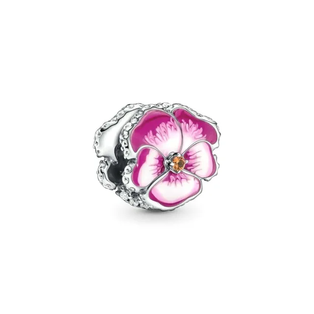 PANDORA Charm Sterling Silver ALE S925 PINK PANSY FLOWER  790777C01 gc