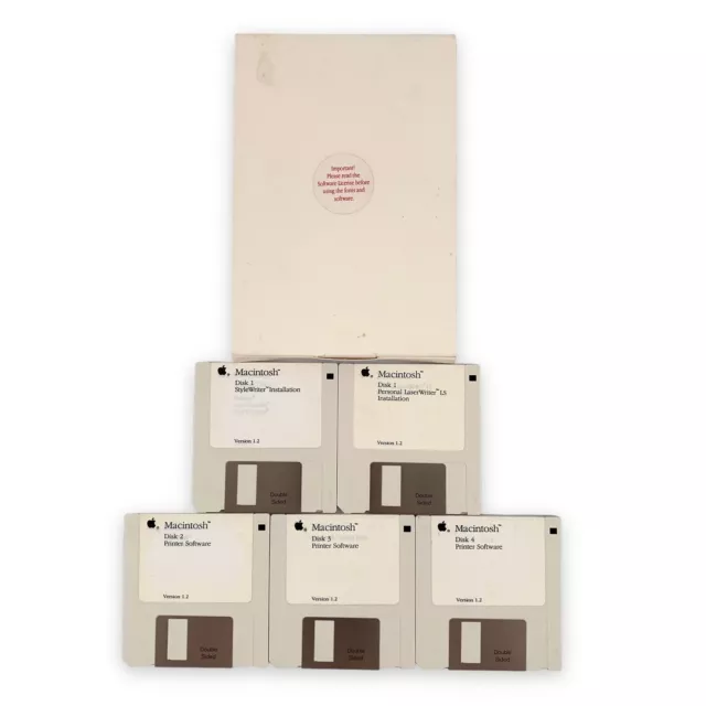 VTG 1991 Apple Macintosh 5 Disk Software Set StyleWriter LaserWriter Printer