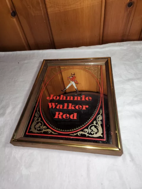 Vintage Johnnie Walker Red Framed Bar Pub Advertising Mirror 13.75" x 10.75"