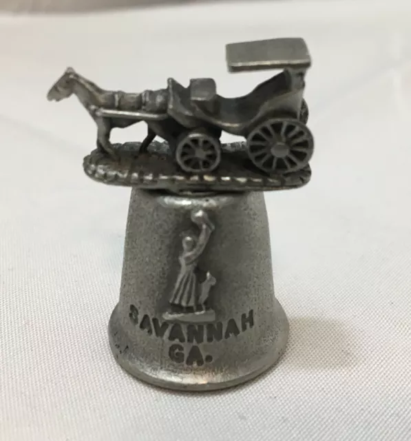 Savannah Georgia Carriage Riverboat Lady Waving Pewter Thimble Made in UK