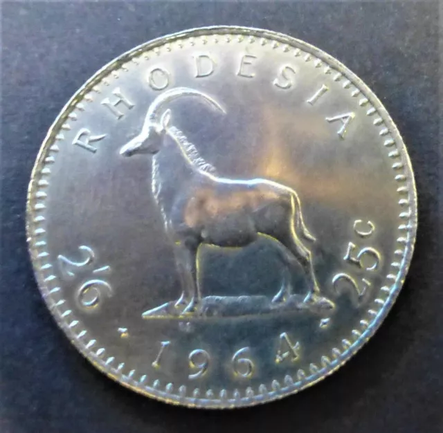 VINTAGE RHODESIA 25 CENTS - 2.6 SHILLINGS 1964 - ELIZABETH II Coin