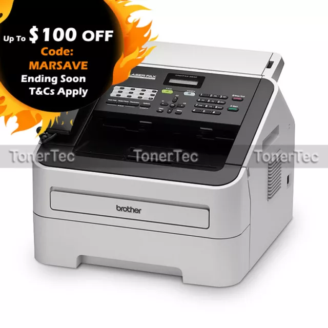Brother FAX-2840 B&W Laser Plain PaperFax Machine Printer+Handset TN2230/TN2250