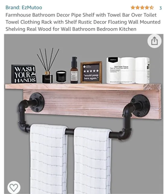 Industrial Pipe Shelf,Rustic Wall Shelf with Towel Bar, 20” Farmhouse Towel Rack
