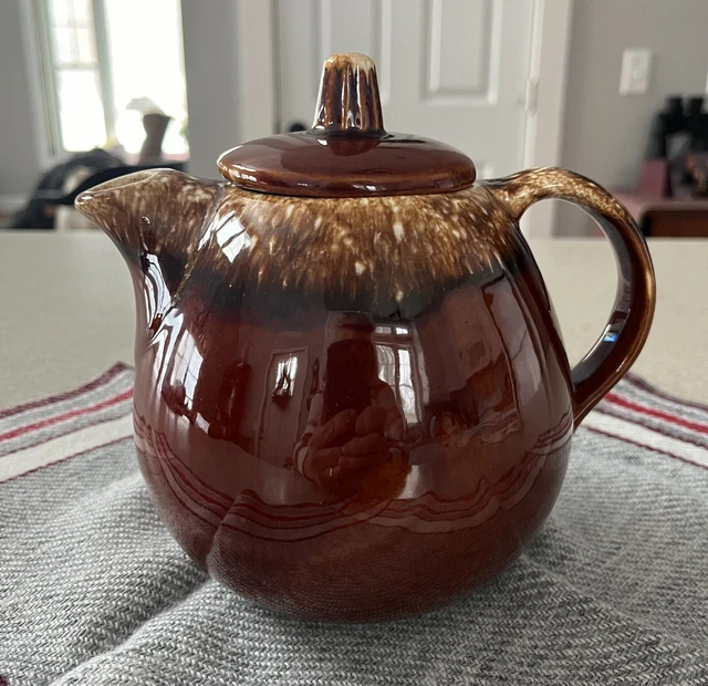 HULL POTTERY TEAPOT Lid Brown Drip Glaze Coffee Oven Proof 4 Cups