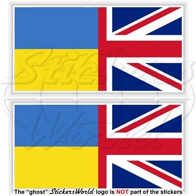 UKRAINE-UK Flag Ukrainian-United Kingdom Union Jack 75mm Stickers Decals x2