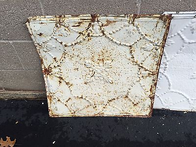 GORGEOUS antique VICTORIAN tin ceiling pressed white BOW pattern 4 - 24" sq pcs 2