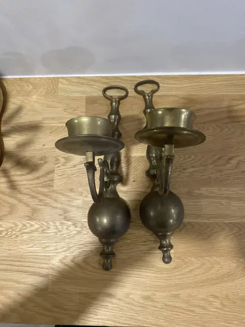 pair of wall mount brass candle holders vintage