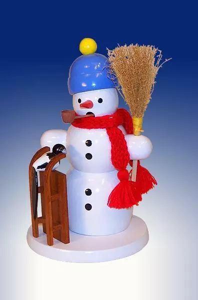 Fumeur Bonhomme de Neige Avec Bonnet Et Luge Bxhxt 10,5x17x10,5cm Neuf