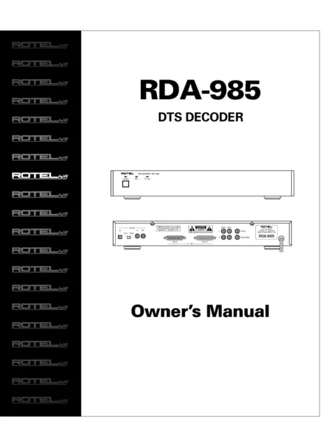 Bedienungsanleitung-Operating Instructions pour Rotel RDA-985