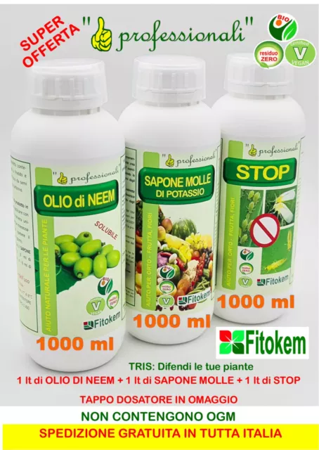 Fitokem Olio di Neem 1L + Sapone molle 1L + Stop 1L 3