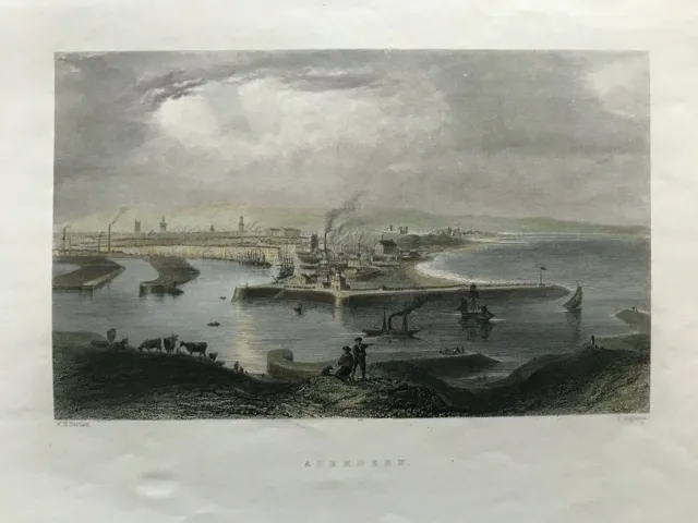 1840 Antique Print; Aberdeen, Scotland after Bartlett