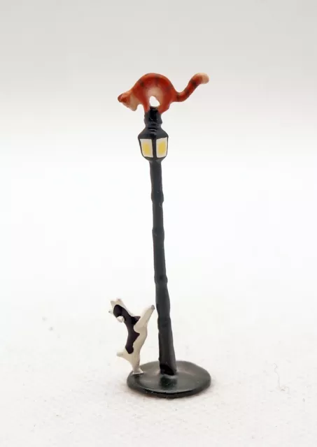 J Carlton by Gault French Miniature Figurine Dog Chasing Cat & Paris Street Lamp
