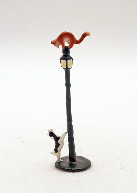 J Carlton by Gault French Miniature Figurine Dog Chasing Cat & Paris Street Lamp