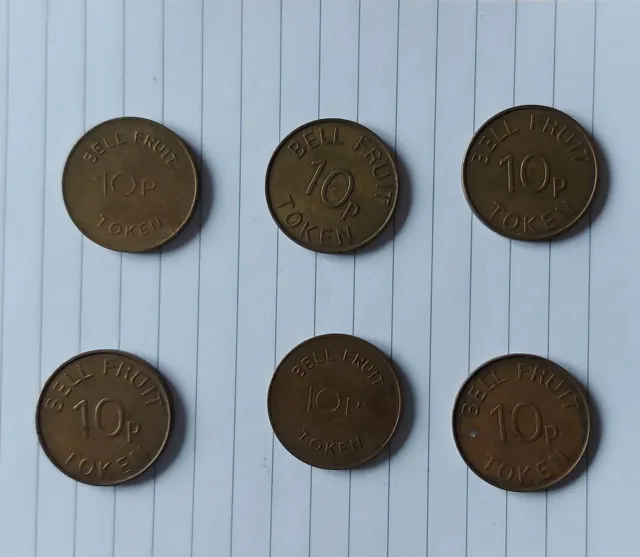 A Retro set of 6  Bell Fruit 10p Tokens / Coins