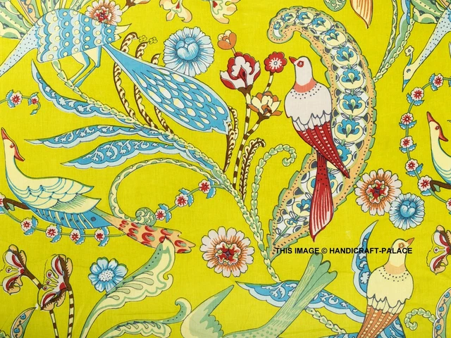 Oiseau Imprimé Indien Main Bloc Course Desseré Tissu Coton Décor Par 4.6m
