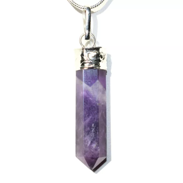 Himalayan Amethyst Crystal Point Pendant + 20" Stainless Steel Chain & Charger