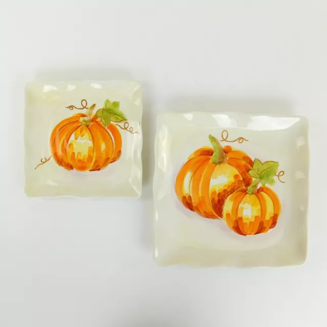 Watercolor Pumpkin Patch Lot 2 Serving Plates 9" and 11" Designer  Maxcera