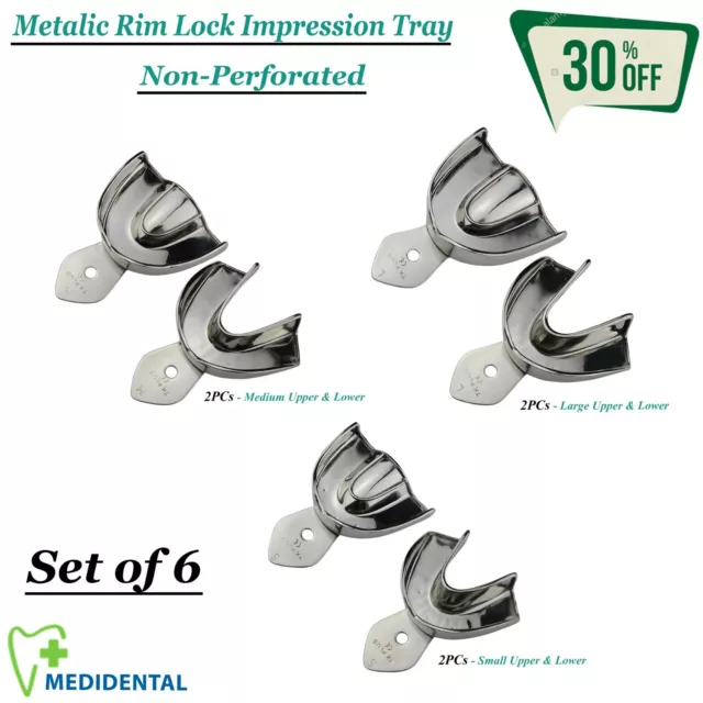 Dental Instruments Metallic Rim Lock Impression Trays Set Of 6 Non-Perforated CE