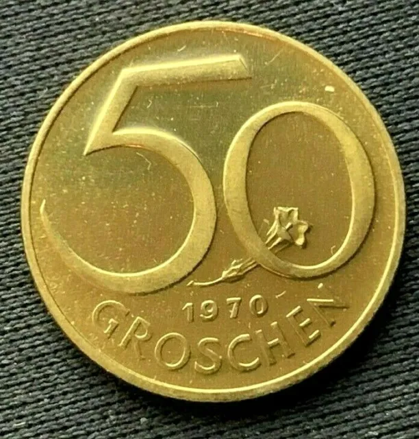 1970 Austria 50 Groschen Coin PROOF    ( Mintage 128k ) Rare Coin     #C157