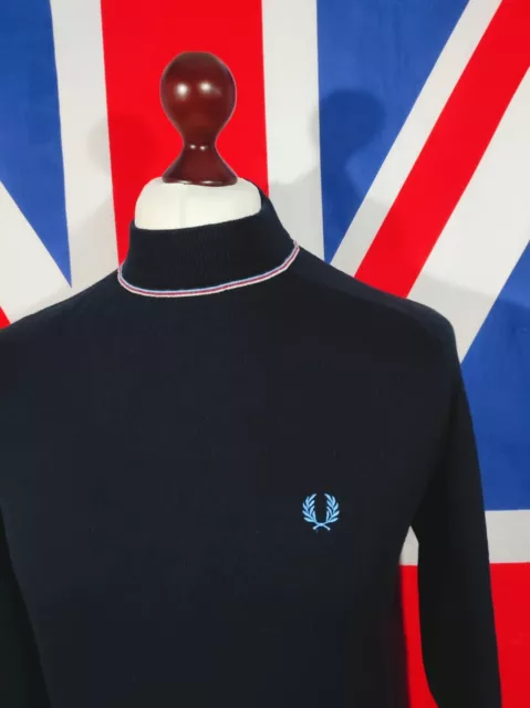 Maglione collo tartaruga lavorato a maglia Fred Perry - L/XL - Navy - Mod Casuals anni '60